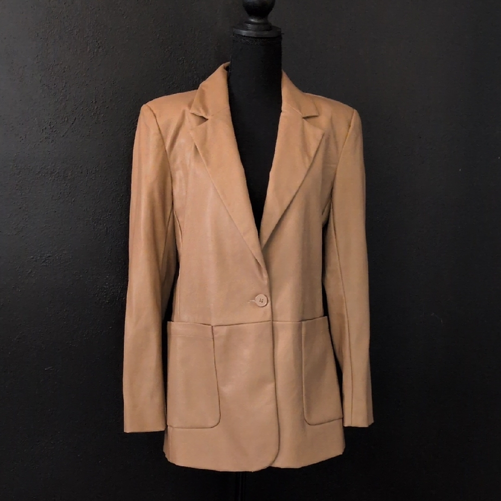 Vintage Express x Negin Mirsalehi Tan Faux Leather Blazer